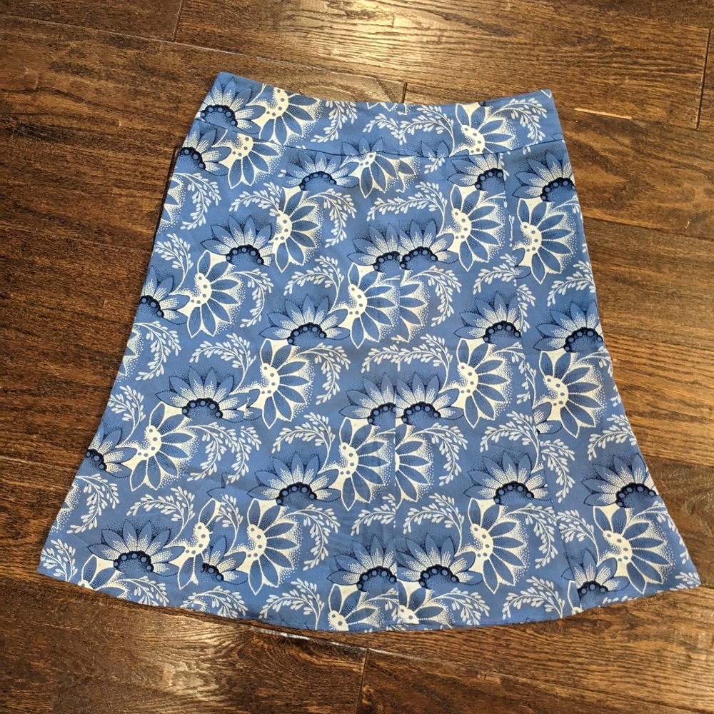 LOFT 100% Silk Lines Women's Floral Print Mid Length Skirt